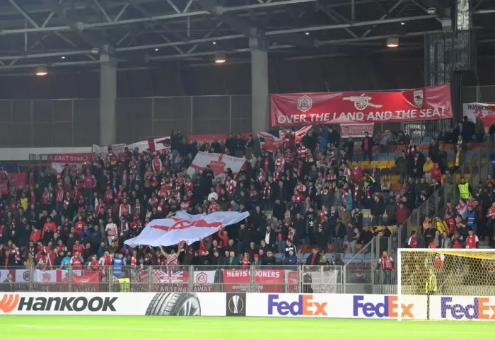Framed Print : Arsenal Fans in Action at FC BATE Borisov: UEFA Europa League 2017-18