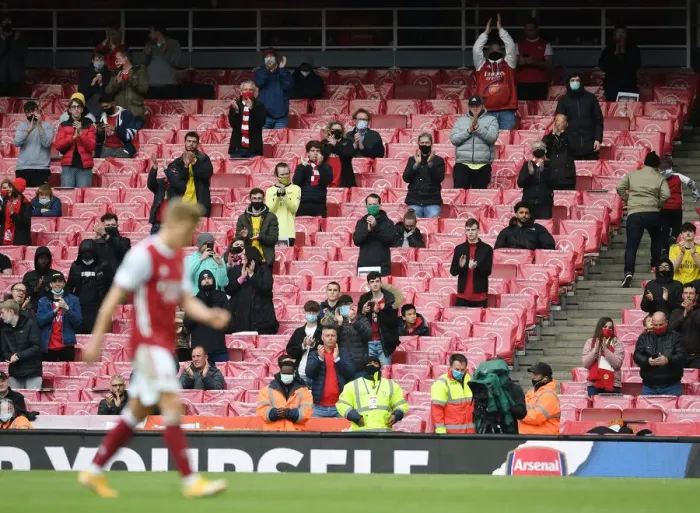 Framed Print : Arsenal Fans Applaud Martin Odegaard: Arsenal v Brighton & Hove Albion, Premier League 2021 Framed Print : Arsenal Fans Applaud Martin Odegaard: Arsenal v Brighton & Hove Albion, Premier League 2021