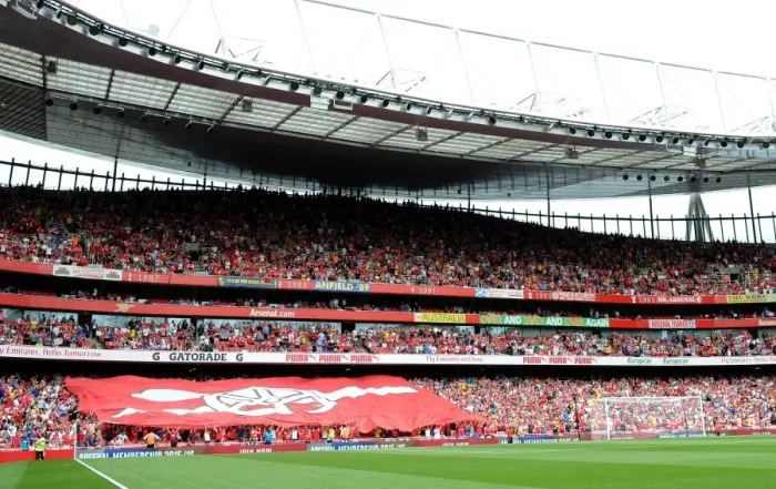 Framed Print : Arsenal fans banner. Arsenal 0: 2 West Ham United. Barclays Premier League. Emirates Stadium