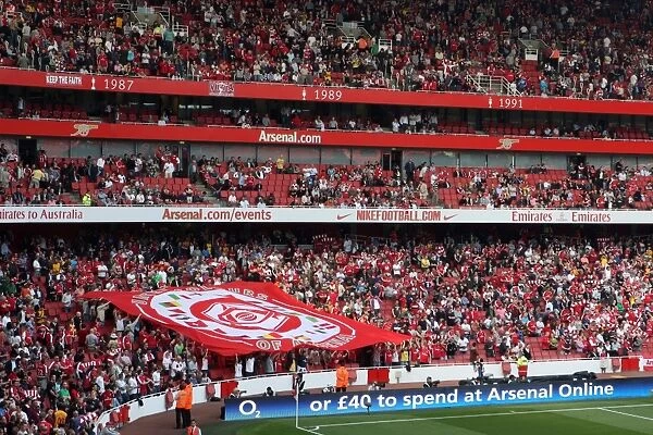 Arsenal fans with their banner before the match. Arsenal 0: 0 Manchester City