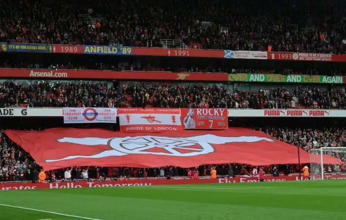 Framed Print : Arsenal fans banners before the match. Arsenal 0: 0 Chelsea. Barclays Premier League
