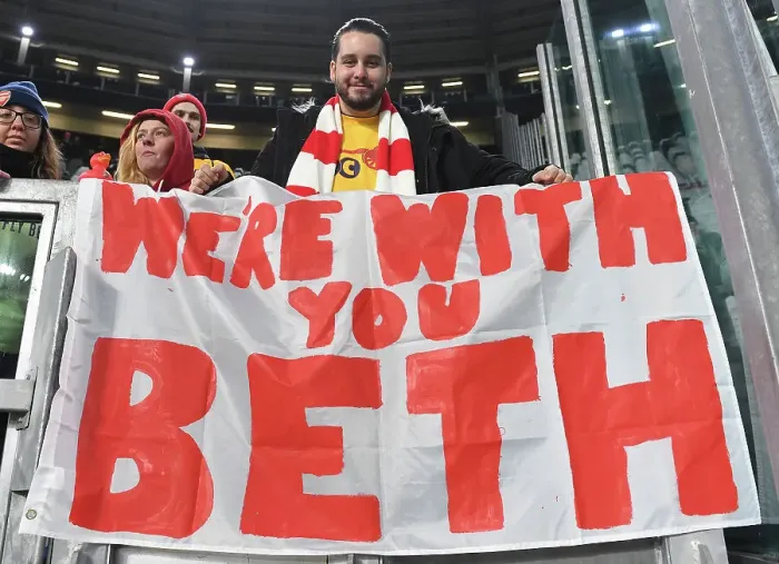 Framed Print : Arsenal Fans with Beth Mead Banner at Juventus vs Arsenal, UEFA Women's Champions League Group C Match (2022-23) Framed Print : Arsenal Fans with Beth Mead Banner at Juventus vs Arsenal, UEFA Women's Champions League Group C Match (2022-23)