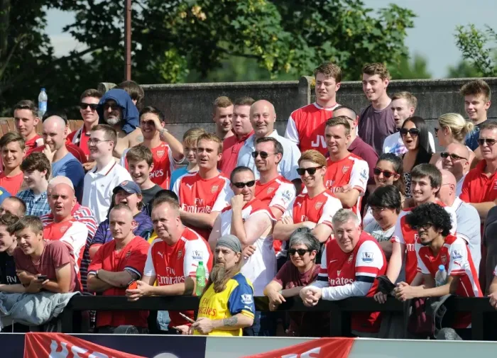 Framed Print : Arsenal fans. Boreham Wood 0: 2 Arsenal. Pre Season Friendly. Meadow Park. Borehamwood Framed Print : Arsenal fans. Boreham Wood 0: 2 Arsenal. Pre Season Friendly. Meadow Park. Borehamwood