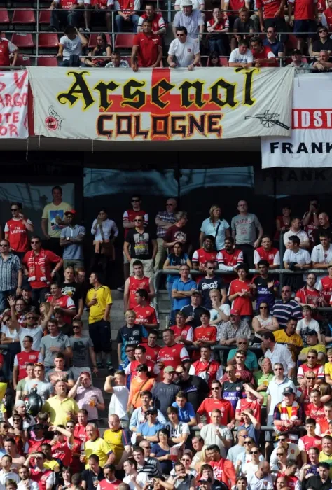 Framed Print : Arsenal Fans Celebrate 4-0 Pre-Season Victory over Cologne at Rhein Energie Stadium