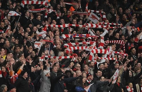 Arsenal fans celebrate. Arsenal 2: 1 Barcelona, UEFA Champions League, Emirates Stadium