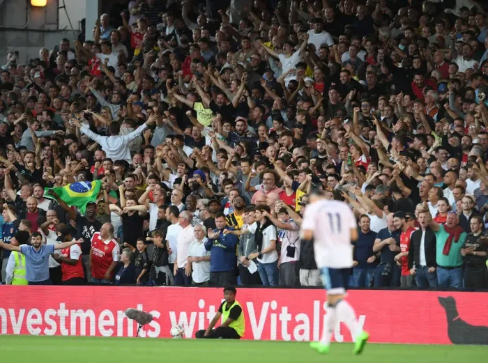 Framed Print : Arsenal Fans Celebrate First Goal Against Crystal Palace in 2022-23 Premier League