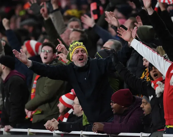 Framed Print : Arsenal Fans Celebrate First Goal Against Manchester United in 2022-23 Premier League Framed Print : Arsenal Fans Celebrate First Goal Against Manchester United in 2022-23 Premier League