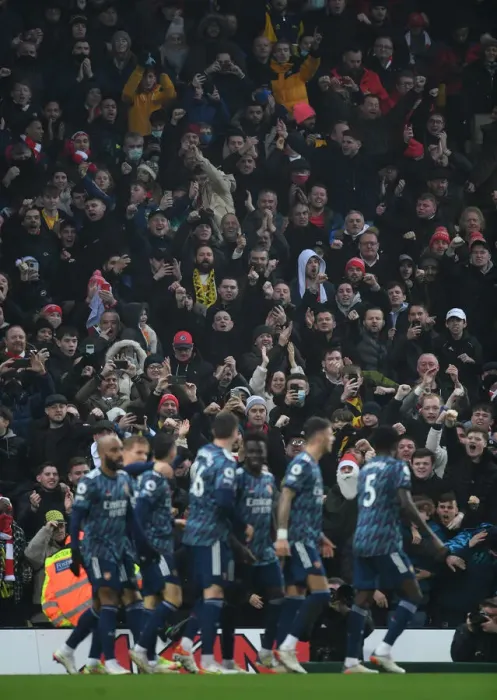 Framed Print : Arsenal Fans Celebrate First Goal Against Norwich City in Premier League Match, 2021-22