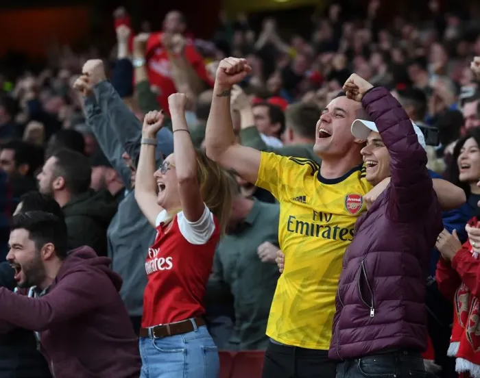 Framed Print : Arsenal Fans Celebrate Third Goal Against Aston Villa in 2019-20 Premier League