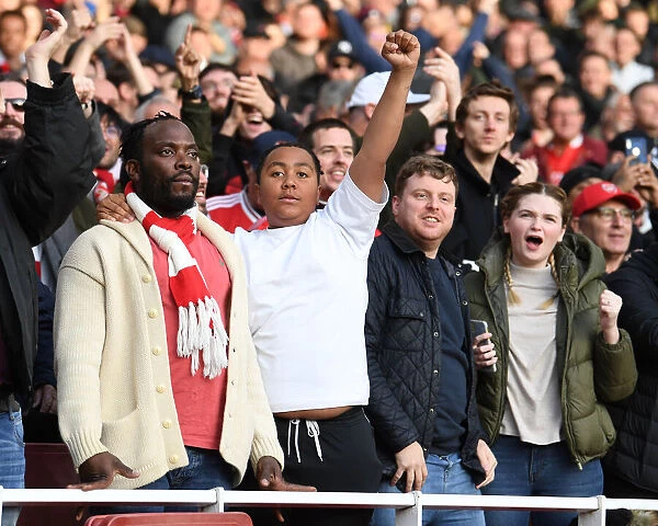 Arsenal Fans Celebrate Goal Against Watford in Premier League Match, Emirates Stadium, London (2021-22)
