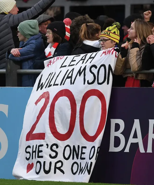 Framed Print : Arsenal Fans Celebrate with Leah Williamson Banner after Arsenal Women's Super League Victory over Everton FC