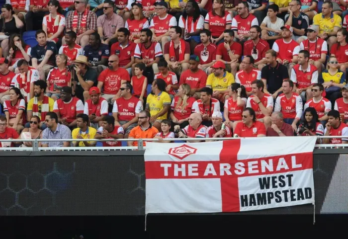 Framed Print : Arsenal Fans Celebrate at Red Bull Arena: New York Red Bulls 1-0 Pre-Season Victory