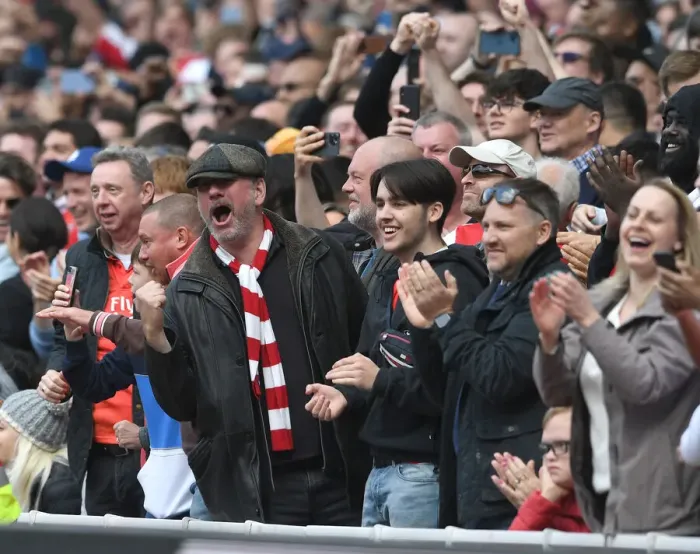 Framed Print : Arsenal Fans Celebrate Second Goal Against Manchester United in 2021-22 Premier League Framed Print : Arsenal Fans Celebrate Second Goal Against Manchester United in 2021-22 Premier League