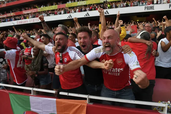 Framed Print : Arsenal Fans Celebrate Second Goal Against Manchester United in 2023-24 Premier League