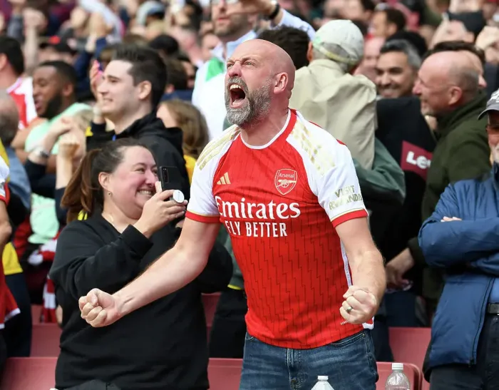 Framed Print : Arsenal Fans Celebrate Second Goal Against Tottenham in 2023-24 Premier League Match