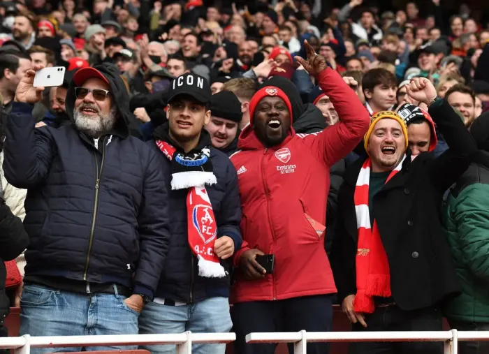 Framed Print : Arsenal Fans Celebrate Second Goal vs. Newcastle United (2021-22)