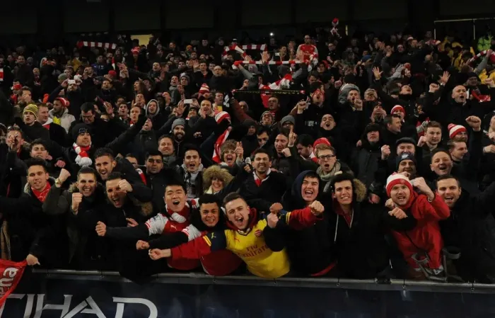 Framed Print : Arsenal Fans Celebrate Upset Win Against Manchester City (2014-15)