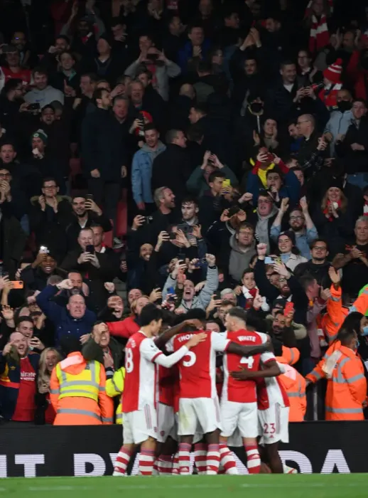 Framed Print : Arsenal Fans Erupt: Aubameyang Scores the Second Goal vs Aston Villa, Premier League 2021-22