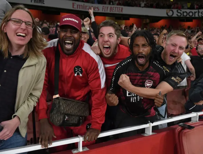 Framed Print : Arsenal Fans Erupt in Joy: The Unforgettable Moment of the Second Goal vs. Aston Villa (2022-23)
