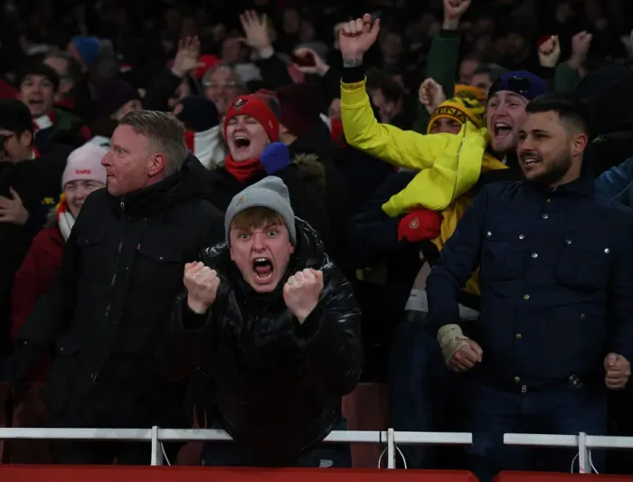 Framed Print : Arsenal Fans Euphoria: Celebrating the Second Goal vs. Wolverhampton Wanderers, Premier League 2021-22 Framed Print : Arsenal Fans Euphoria: Celebrating the Second Goal vs. Wolverhampton Wanderers, Premier League 2021-22