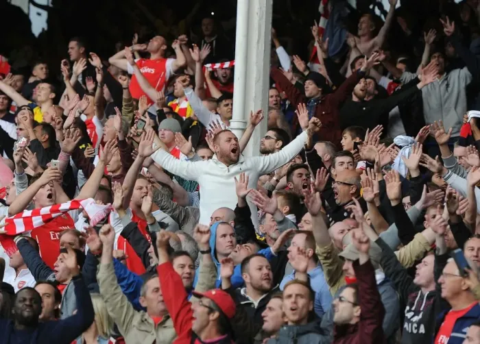 Framed Print : Arsenal Fans at Everton vs Arsenal, Premier League 2014 / 15 Framed Print : Arsenal Fans at Everton vs Arsenal, Premier League 2014 / 15