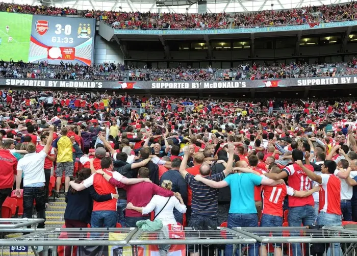 Framed Print : Arsenal Fans at FA Community Shield: Arsenal vs Manchester City (2014), Wembley Stadium, London Framed Print : Arsenal Fans at FA Community Shield: Arsenal vs Manchester City (2014), Wembley Stadium, London