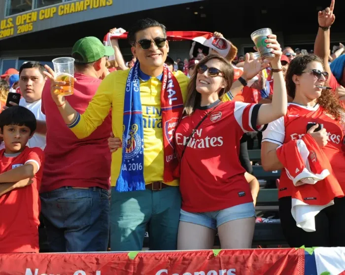 Framed Print : Arsenal Fans in Full Force: A Sea of Passion at Arsenal vs. Chivas Pre-Season Match in Carson, California