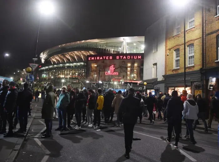 Framed Print : Arsenal Fans Gather in Anticipation Outside Emiras Stadium Ahead of Carabao Cup Showdown with Liverpool