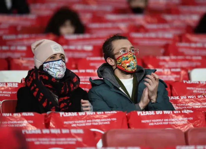 Framed Print : Arsenal Fans Gather at Emirates Stadium Before Arsenal v Burnley, Premier League 2020-21