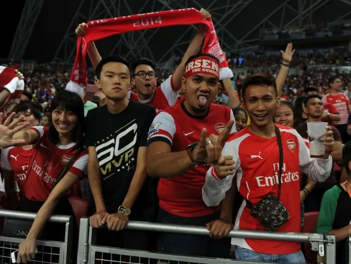 Framed Print : Arsenal Fans Gather in Singapore Before Arsenal vs. Everton at 2015 Asia Trophy