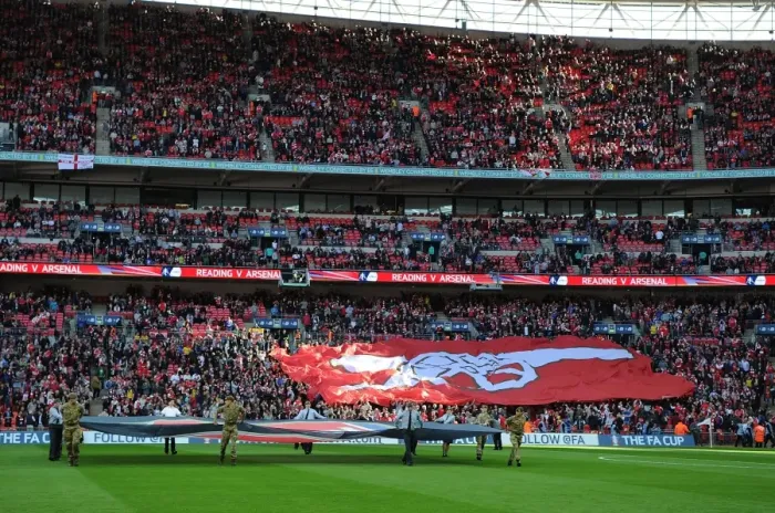 Framed Print : Arsenal Fans Gather at Wembley Stadium Before FA Cup Semi-Final vs. Reading