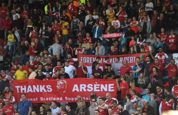 Framed Print : Arsenal Fans Honor Arsene Wenger with Banners at Huddersfield Match Framed Print : Arsenal Fans Honor Arsene Wenger with Banners at Huddersfield Match