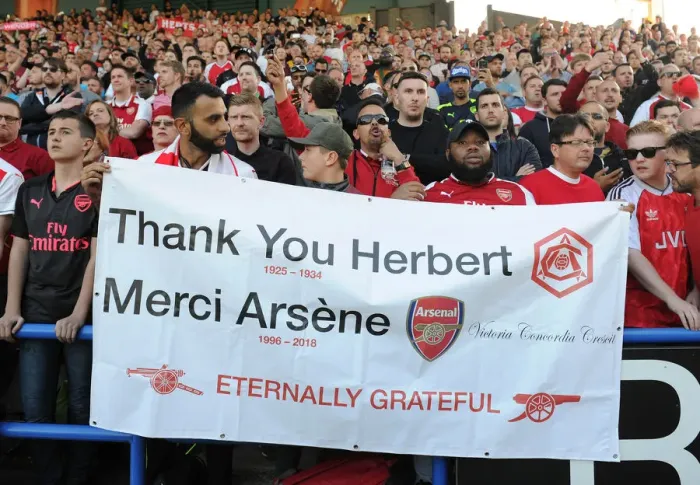 Framed Print : Arsenal Fans Honor Arsene Wenger with Banners at Huddersfield Match Framed Print : Arsenal Fans Honor Arsene Wenger with Banners at Huddersfield Match