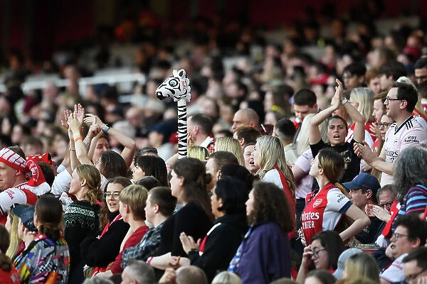 Arsenal Fans with Inflatable AWFC Zebra at Emirates Stadium during UEFA Women's Champions League Semifinal vs VfL Wolfsburg (2022-23)