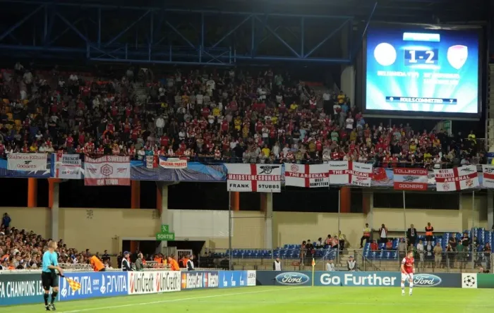 Framed Print : Arsenal Fans in Montpellier: UEFA Champions League Match against Montpellier Herault SC (2012) Framed Print : Arsenal Fans in Montpellier: UEFA Champions League Match against Montpellier Herault SC (2012)