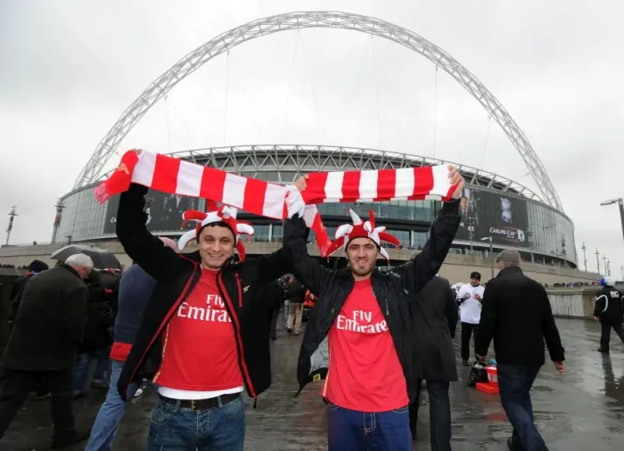Framed Print : Arsenal fans outside Wembley. Arsenal 1: 2 Birmingham City. Carling Cup Final Framed Print : Arsenal fans outside Wembley. Arsenal 1: 2 Birmingham City. Carling Cup Final