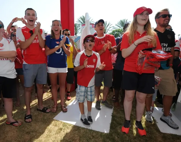 Framed Print : Arsenal Fans Passionate Pre-Match Gathering: Arsenal's 3-1 Victory over Chivas at The StubHub Centre