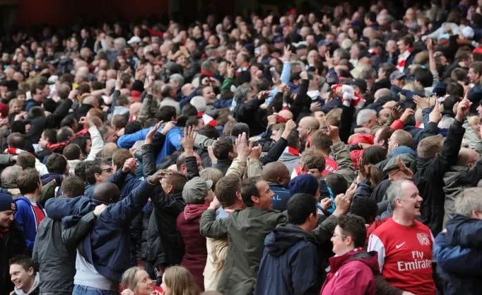 Framed Print : Arsenal Fans Perform Poznan Dance During Arsenal vs Manchester City, Premier League 2011-12 Framed Print : Arsenal Fans Perform Poznan Dance During Arsenal vs Manchester City, Premier League 2011-12