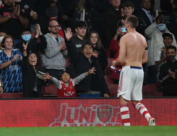 Framed Print : Arsenal Fans Request Rob Holding Shirt After Carabao Cup Match vs AFC Wimbledon