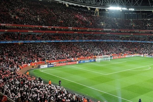 Arsenal Fans Unite: Waving Flags Before the Epic Arsenal 2:1 Barcelona UEFA Champions League Match, Emirates Stadium