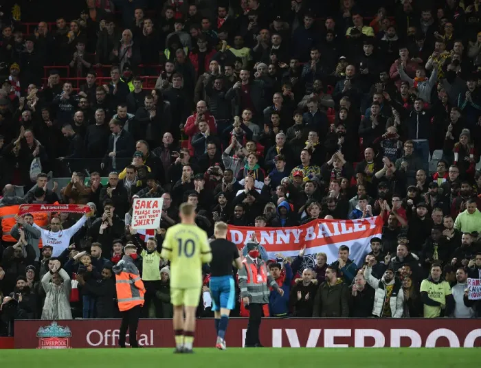 Framed Print : Arsenal Fans United: A Powerful Show of Support at Liverpool vs Arsenal, Premier League 2021-22 Framed Print : Arsenal Fans United: A Powerful Show of Support at Liverpool vs Arsenal, Premier League 2021-22