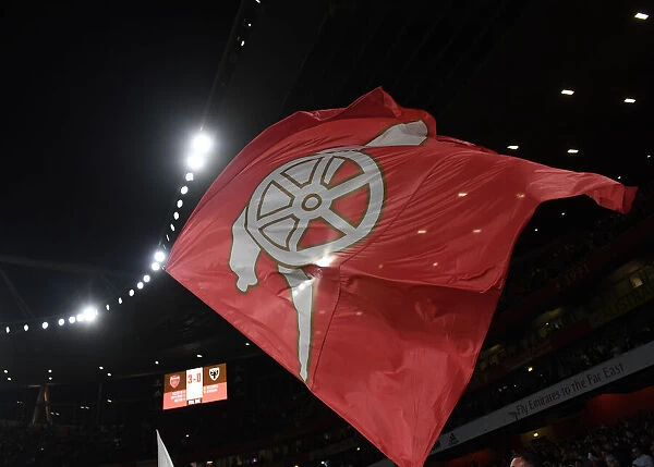 Arsenal Fans Wave Flags at Emirates Stadium during Carabao Cup Match vs AFC Wimbledon