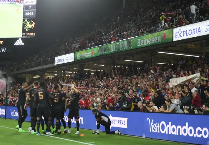 Framed Print : Arsenal Fans Go Wild: Celebrating the Second Goal Against Orlando City SC