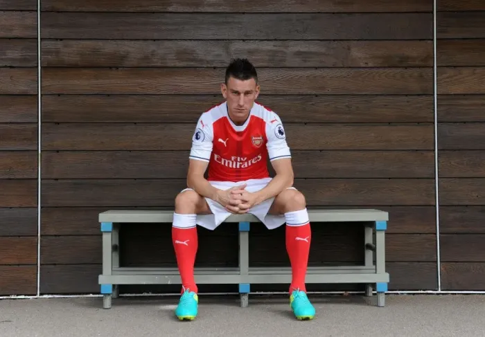 Framed Print : Arsenal FC: 2016-17 Squad - Laurent Koscielny at Arsenal's 1st Team Photocall
