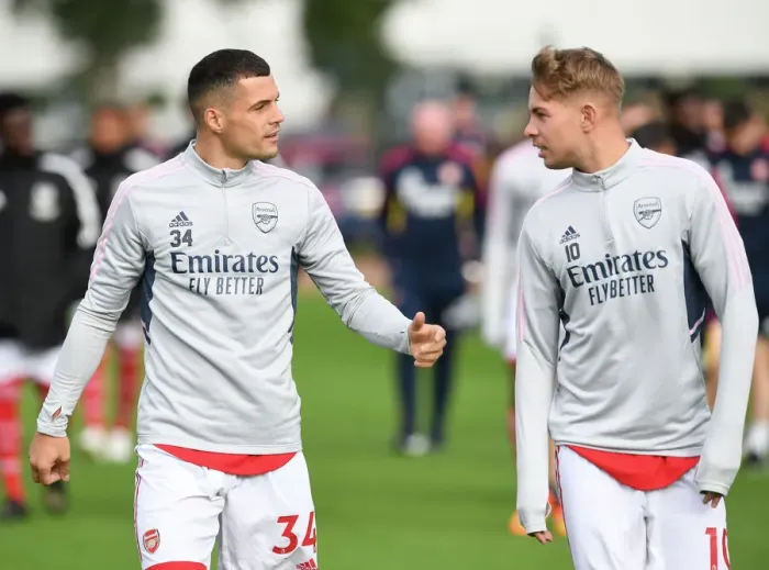 Framed Print : Arsenal FC 2022-23 First Team: Granit Xhaka and Emile Smith Rowe - Squad Photo Framed Print : Arsenal FC 2022-23 First Team: Granit Xhaka and Emile Smith Rowe - Squad Photo