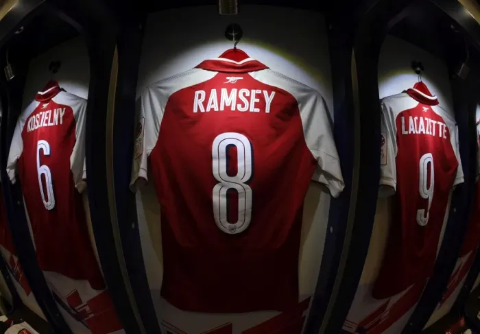Framed Print : Arsenal FC: Aaron Ramsey's Hanging Jersey - Arsenal vs. Chelsea Pre-Season 2017-18, Beijing Framed Print : Arsenal FC: Aaron Ramsey's Hanging Jersey - Arsenal vs. Chelsea Pre-Season 2017-18, Beijing
