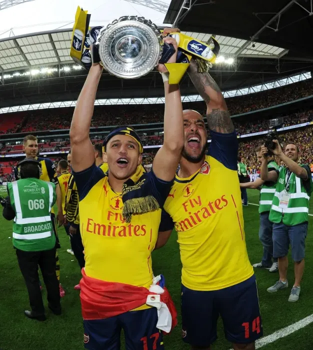 Framed Print : Arsenal FC: Alexis Sanchez and Theo Walcott's Jubilant FA Cup Victory Moment, Wembley Stadium, 2015 Framed Print : Arsenal FC: Alexis Sanchez and Theo Walcott's Jubilant FA Cup Victory Moment, Wembley Stadium, 2015