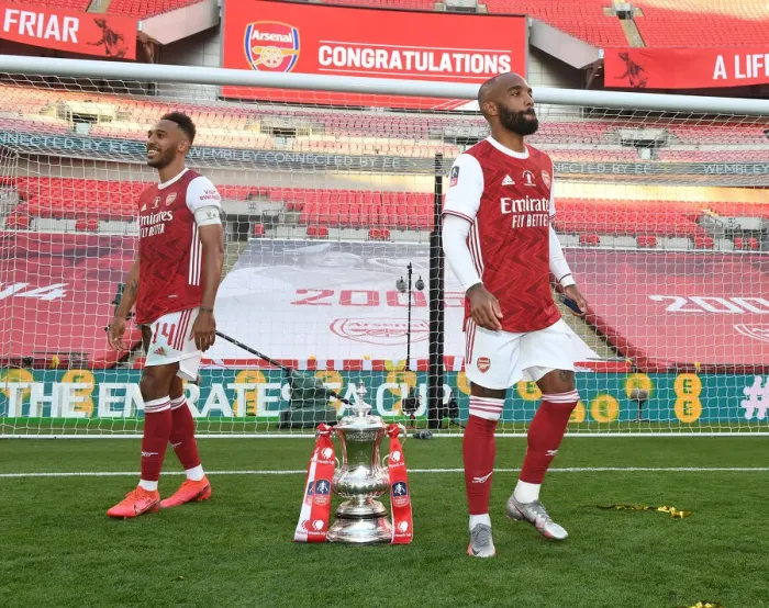 Framed Print : Arsenal FC: Aubameyang and Lacazette Lift FA Cup After Arsenal's Victory Over Chelsea (FA Cup Final 2020) Framed Print : Arsenal FC: Aubameyang and Lacazette Lift FA Cup After Arsenal's Victory Over Chelsea (FA Cup Final 2020)