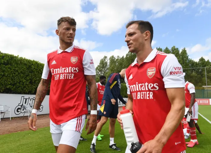 Framed Print : Arsenal FC: Ben White and Cedric Train Ahead of 2022-23 Season - Pre-Season Friendly vs Ipswich Town
