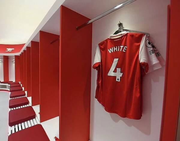 Arsenal FC: Ben White's Shirt in Arsenal Changing Room Before Arsenal v Everton Match, Premier League 2022-23